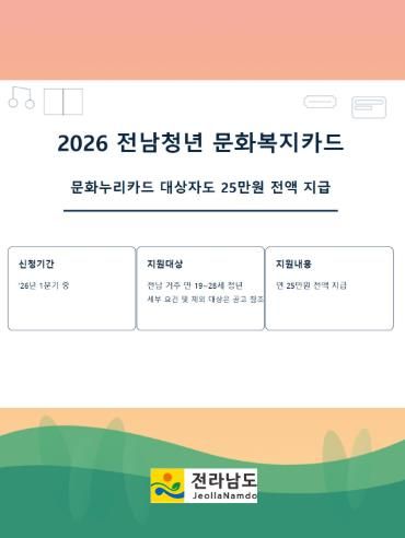 전남청년 문화복지카드 안내 포스터