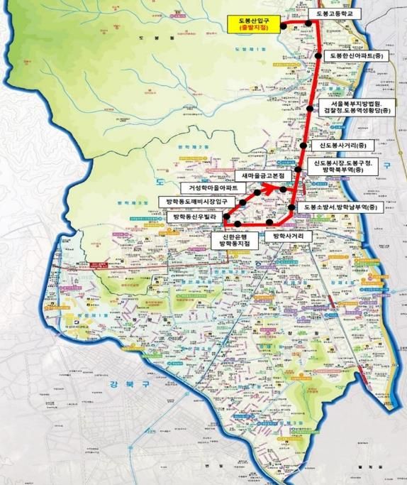 도봉구청 무료 셔틀버스 1번 임시 노선도
